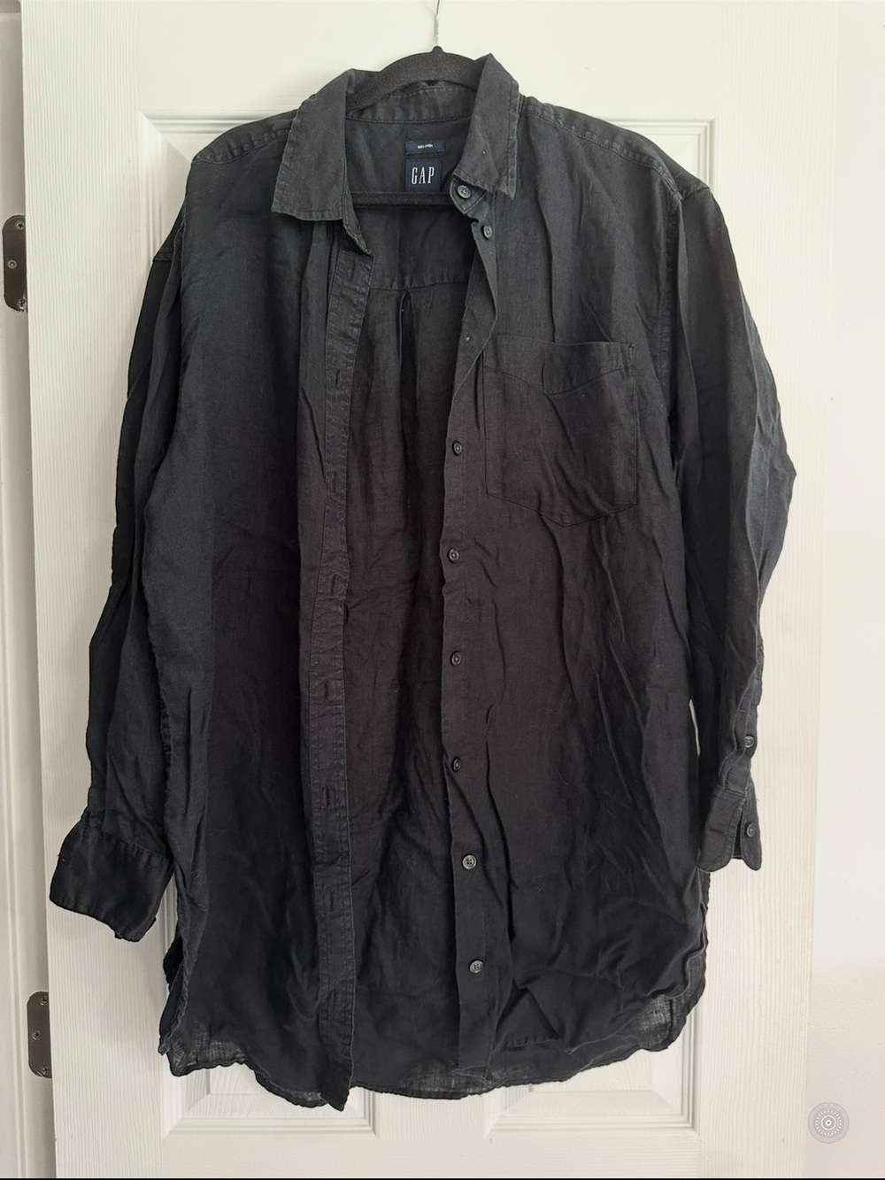 GAP 100% Linen Black Button Down Lightweight Shirt